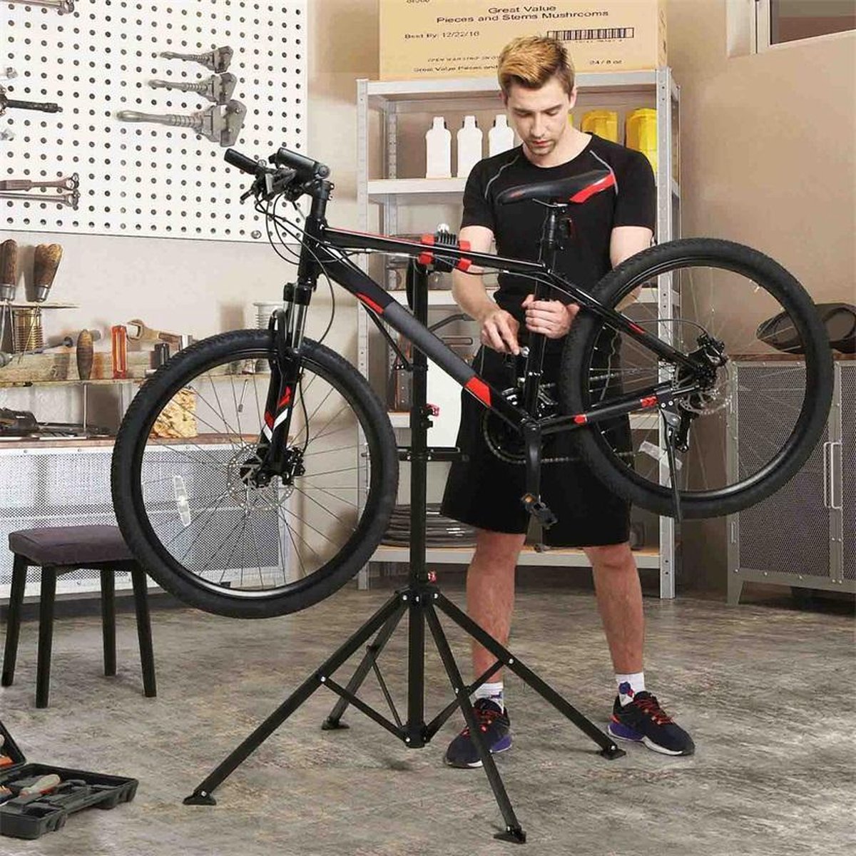 Support de montage vélo pro - avec pince - réglable en hauteur - noir, Acaza