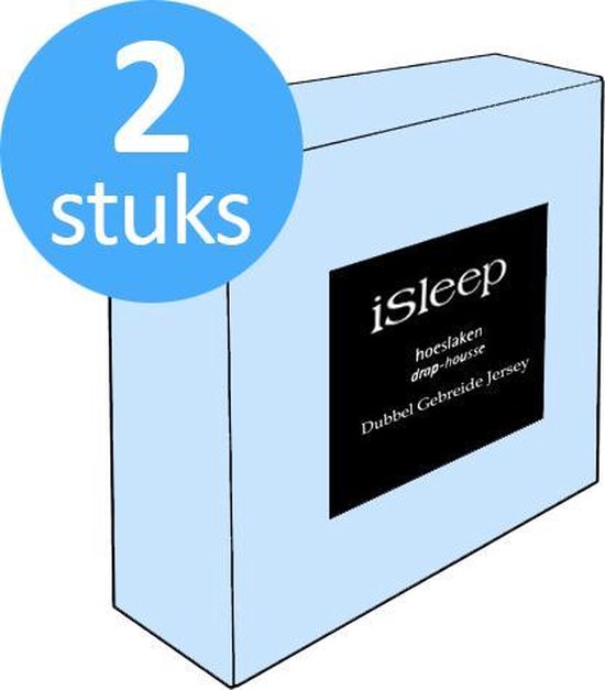 iSleep Dubbel Jersey Hoeslaken Voordeelset (2 Stuks) - Eenpersoons - 90/100x220 cm - Licht Blauw