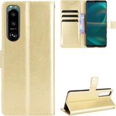 Voor Sony Xperia 5 III Crazy Horse Textuur Horizontale Flip Leather Case met Houder & Kaartsleuven & Lanyard (Goud)