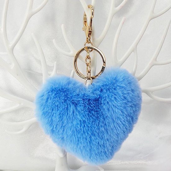 Foto:  pluche sleutelhanger hart dames imitatie bont fakefur licht blauw 