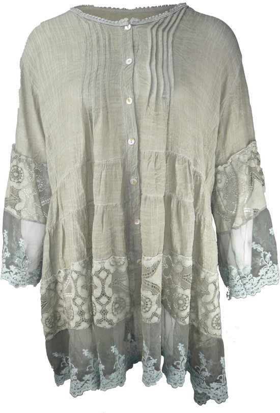 Datum tafel Trouwens Ruimvallende dunne katoenen blouse met diverse kanten details. Maat 44-50 |  bol.com