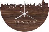 Skyline Klok Antwerpen Notenhout - Ø 40 cm - Woondecoratie - Wand decoratie woonkamer - WoodWideCities