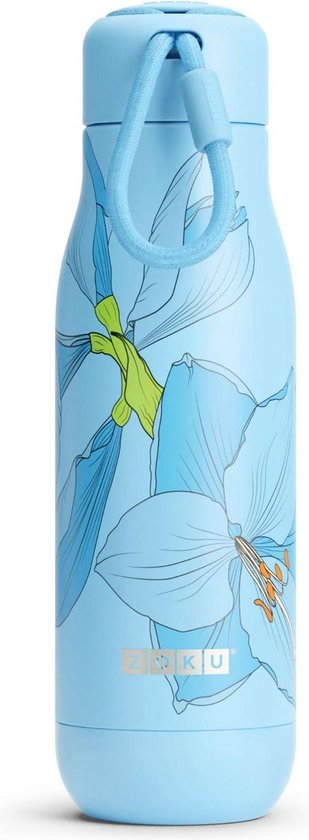 Thermosfles RVS, 500 ml, Blauw Bloem Design - Zoku | Hydration