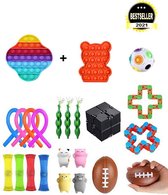 Fidget toys pakket 23 stuks - Regenboog pop it - Pea bean popper - Wacky tracks - Squishies - Mesh en Marbel - Wonder bal - Fidget spinner - Friemel ring - Fidget Ring