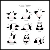 JUNIQE - Poster in kunststof lijst Yoga Panda Ii -30x30 /Wit & Zwart