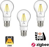 3 Pack - Smart E27 Filament LED Lamp 4,2w, 2700K, 470 Lumen, Werkt via Zigbee 3.0 / App / Wifi