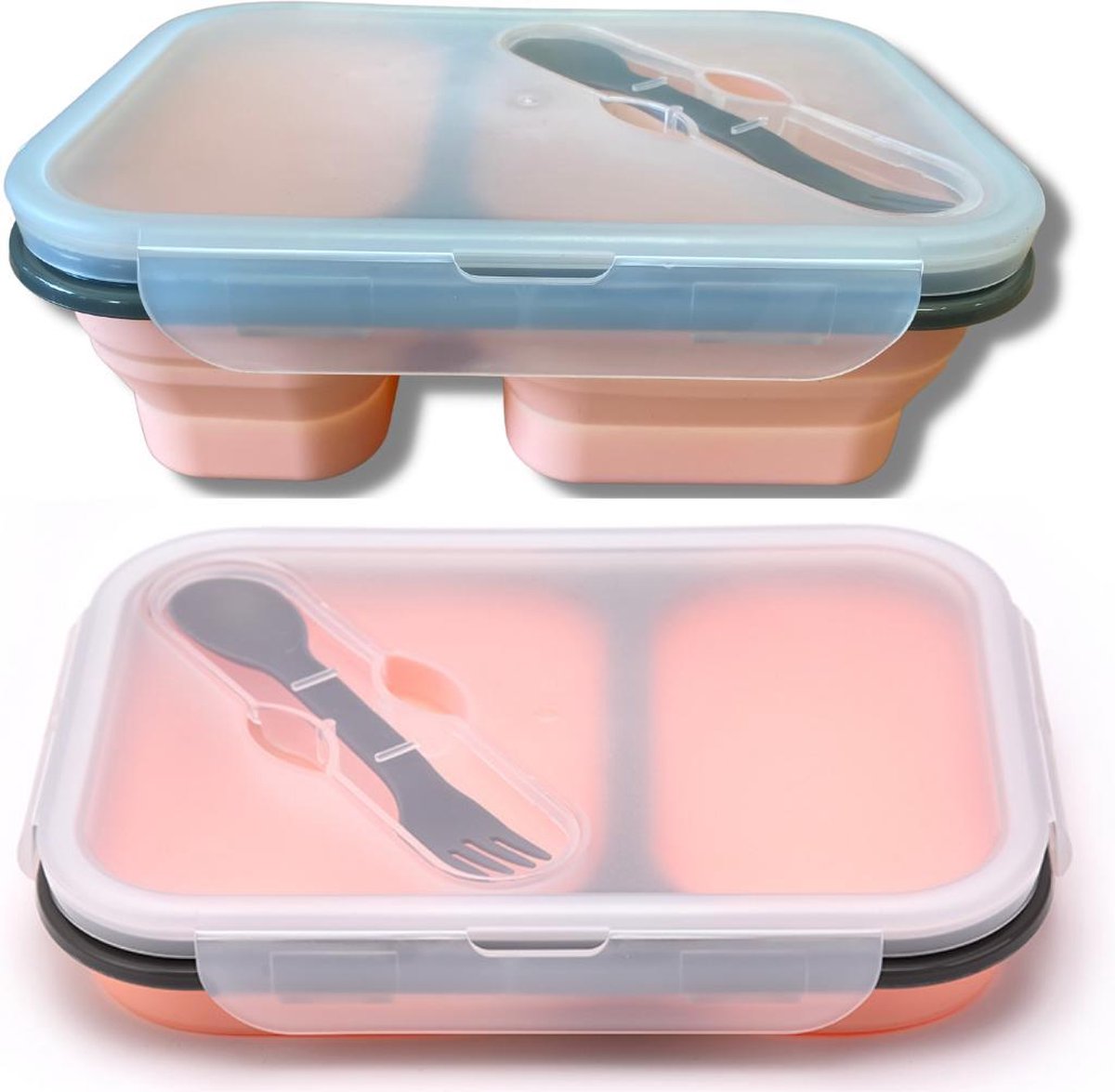 Winkrs - Siliconen Lunchbox - Opvouwbaar/Inklapbaar Bento box - Inclusief  Spork - Roze | bol.com