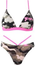 2-delig Dames Sexy Camouflage Bikini set-high waist-hoge taille bandjes-Verstelbare-sexy feel comfortabele - roze, M-valt klein!