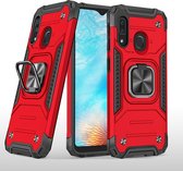 Samsung A20E Hoesje - Heavy Duty Armor hoesje Rood - Galaxy A20 E silicone TPU hybride hoesje Kickstand ringhouder met Magnetisch Auto Mount