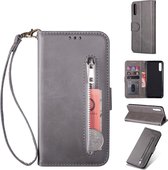 Luxe Telefoonhoesje voor Samsung Galaxy A50 | Hoogwaardig Leren Bookcase | Lederen Wallet Case | Pasjeshouder | Portemonnee | Rits | Grijs