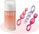 Pleasure Set – Booty Call Plugs (Satisfyer) + Glijmiddel Let's Peep - Het perfect cadeau onder de lakens