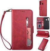 Luxe Telefoonhoesje voor Samsung Galaxy A40 | Hoogwaardig Leren Bookcase | Lederen Wallet Case | Pasjeshouder | Portemonnee | Rits | Rood