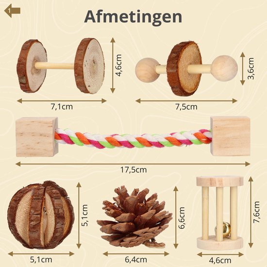 POPETPOP 2stuks Houten Kauwspeelgoed Voor Konijnen Hamsters Natuurlijk Molar Speelgoed Met Bel Dentaal Verzorging Voor Huisdieren
