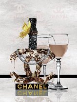Glasschilderij metal - Champagne van Chanel - 60x80 cm - Wanddecoratie