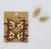 Haarstrikjes met elastiek - 6,5 cm - Bruin panterprint - set van 2 stuks - Kinder haarstrik - Meisjes - Haaraccessoires