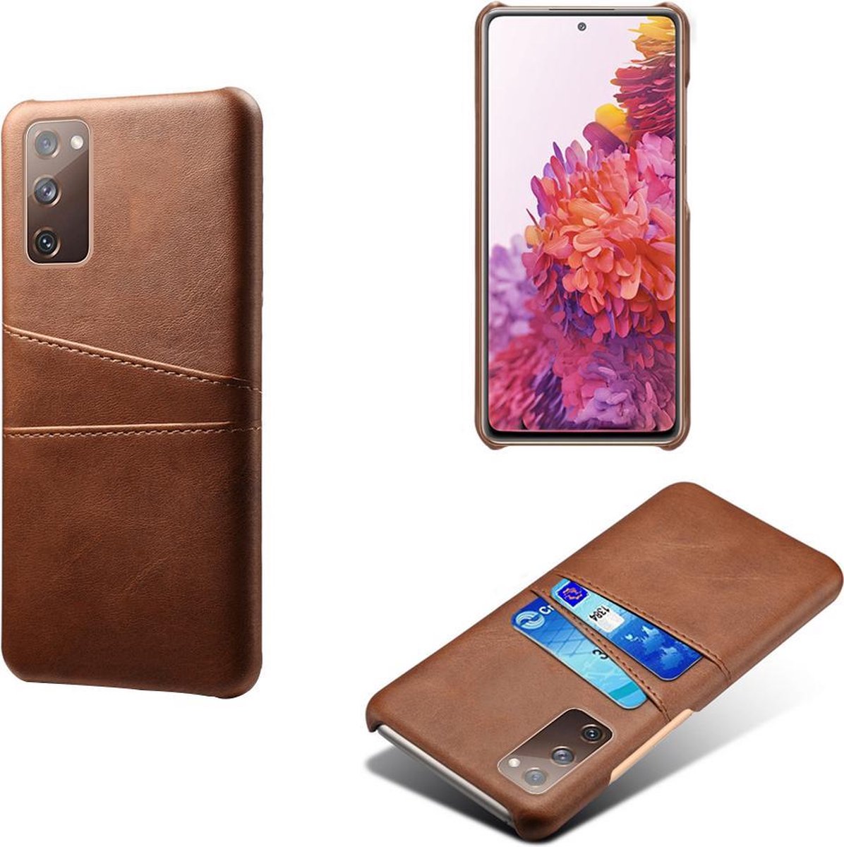 Backcover met Opbergvakjes + PMMA Screenprotector voor Galaxy S20 FE 4G/5G _ Donkerbruin