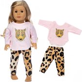 Dolldreams - Poppen kleertjes - Roze kleding set met luipaard - Geschikt voor pop tot 43CM zoals BABY born