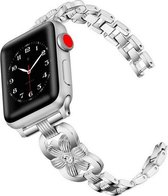 Geschikt voor Apple Watch bandje 42 / 44 / 45 mm - Series 1 2 3 4 5 6 7 SE - Smartwatch iWatch horloge band - 42mm 44mm 45mm - Fungus - RVS metaal - Zilver - Bloem