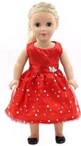 Dolldreams - Poppen kleding - Rood jurkje met vlinders en pailletten - Geschikt voor Baby Born en andere poppen 39 tot 45 cm.