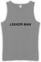 Grijze Tanktop sportshirt met Zwarte “ Lekker Man “ Print Size XXL