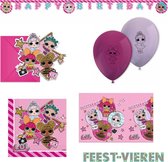 LOL Surprise verjaardag pakket uitnodigingen, ballonnen, Happy Birthday slinger, tafelkleed en servetten