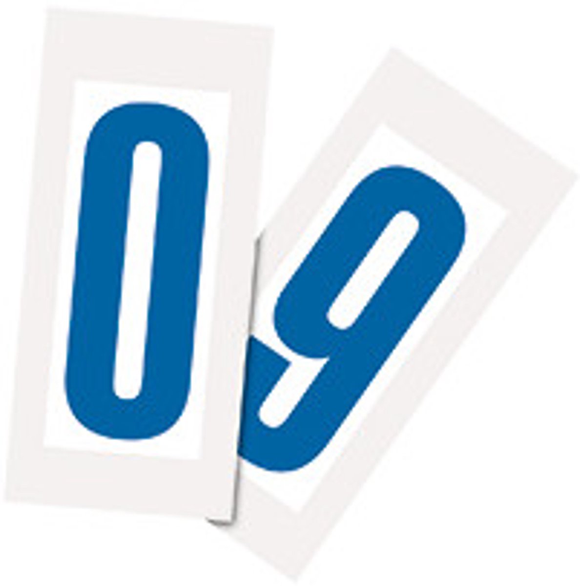 Set cijfer stickers 0-9 - zelfklevende folie - 20 kaarten - blauw wit teksthoogte 150 mm