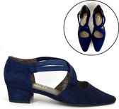 Stravers - Luxe Pumps met Lage Hak Maat 45 Blauw Suede Grote Maten Kruisband Pumps