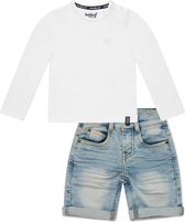 Koko Noko BIO Basics Set(2delig) Jeans Short NILS en Shirt LS Wit - Maat 134/140
