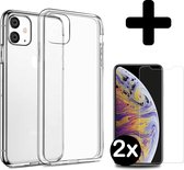 Hoesje Geschikt voor iPhone 11 Hoesje Siliconen Case Hoes Met 2x Screenprotector - Hoes Geschikt voor iPhone 11 Hoes Cover Case - Transparant