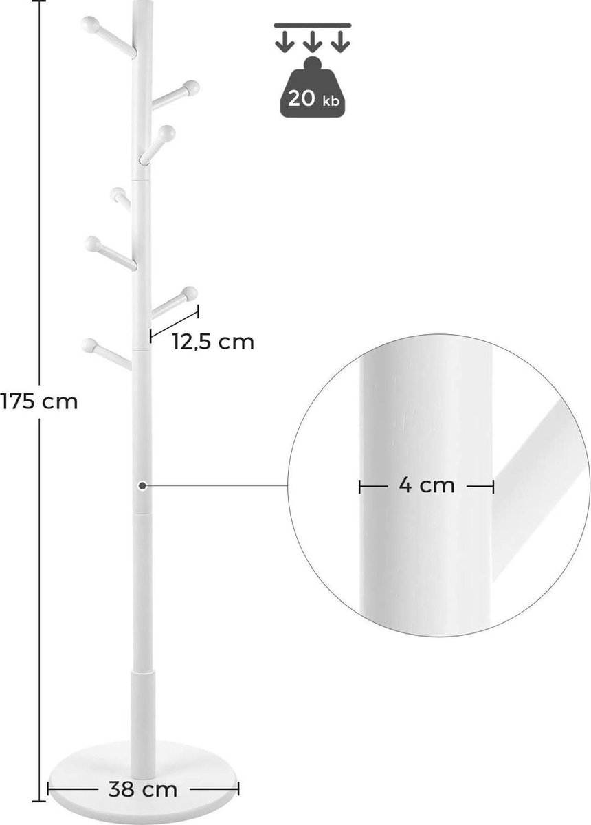 c90 – VASAGLE RCR07WT Kapstok, 7 haken met afgeronde uiteinden, vrijstaande garderobe in boomvorm, hout, voor kleding, hoeden, tassen, hal, woonkamer, wit – ZaZa Home & Office c90 – VASAGLE RCR07WT Kapstok, 7 haken met afgeronde uiteinden, vrijstaande garderobe in boomvorm, hout, voor kleding, hoeden, tassen, hal, woonkamer, wit – ZaZa Home & Office