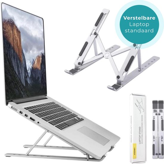 Voomy Office Laptop Standaard Verstelbaar - Ergonomisch - Aluminium - Zilver