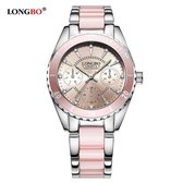 Longbo - Dames Horloge - Roze/zilver - Ø 36mm (Productvideo)
