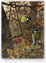 Mésanges charbonnières - Bruno Liljefors - 19,5 x 26 cm - Indiscernable d'une véritable peinture sur bois à poser ou à accrocher - Impression laque.