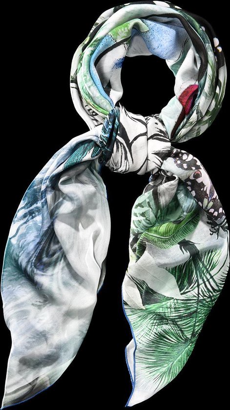 Comunque... - Foulard femme - Carré - Katoen/ soie - Imprimé oiseaux - Blauw