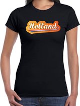 Zwart t-shirt Holland / Nederland supporter Holland met Nederlandse wimpel EK/ WK voor dames M