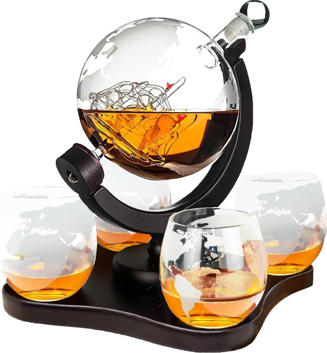 Whisiskey Whiskey Karaf - Wereldbol - Luxe Whisky Karaf Set - Whiskey Set - 0,9 L - Decanteer Karaf