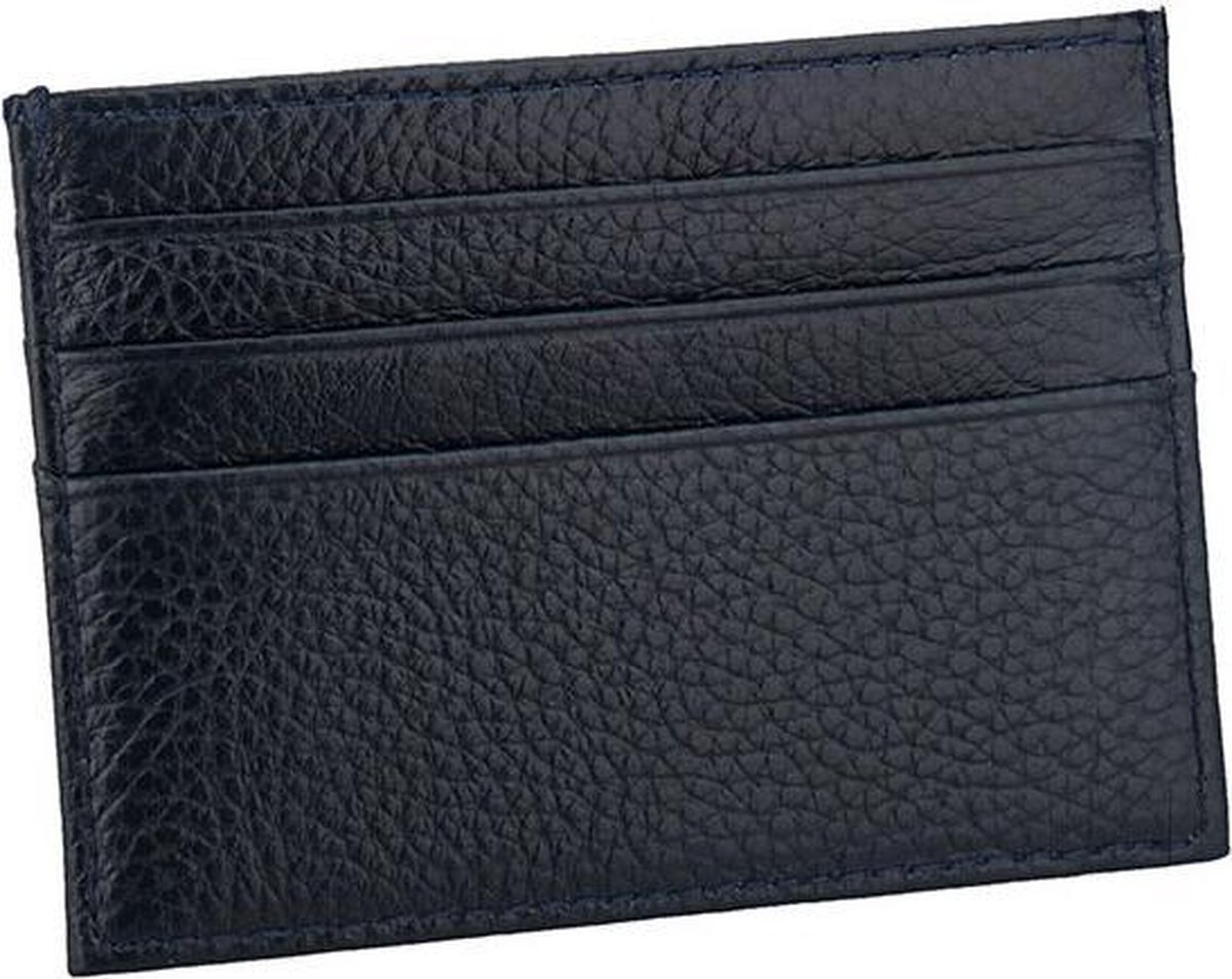 Pasjeshouder Leer met Mooie Stiksels - Donker Blauw - 7 Pasjes - Portemonnee Heren Dames - Papa Cadeau Voor Mannen - Vaderdag