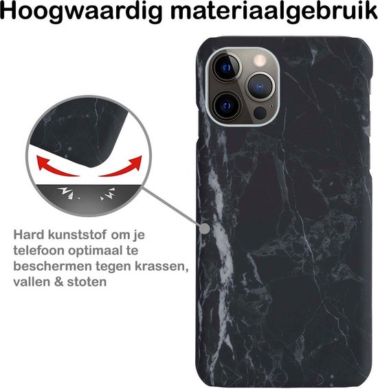 iPhone 12 Pro Case Marble Hardcover Fashion Case Cover - iPhone 12 Pro Marble Case Hardcase Back Cover - Zwart x Wit