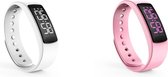 Stappenteller Dames| Stappenteller horloge Heren |Beweging Tracker | Vetverbranding| Wit met extra roze bandje
