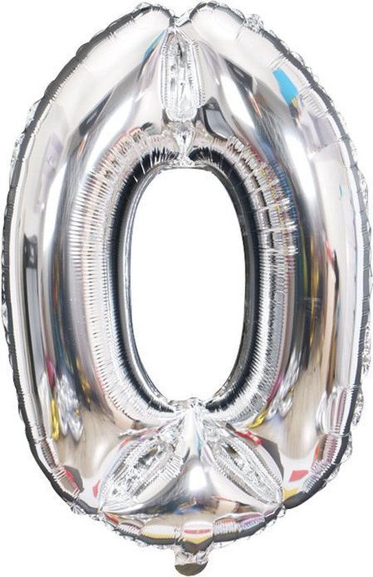Cijfer ballon 0 jaar Babydouche - zilver folie helium ballonnen - 100 cm - zilveren 10 - 20 - 30 - 40 - 50 - 60 - 70 - 80 - 90 - 100 verjaardag versiering