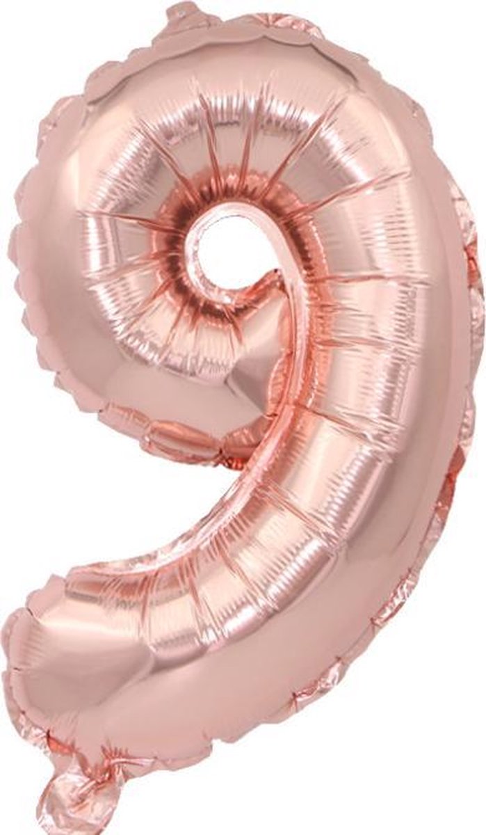Cijfer ballon 9 jaar Babydouche - 1 meter 100 CM - rose goud folie helium ballonnen - rosé negen verjaardag versiering