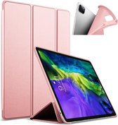Hoes geschikt voor iPad Pro 2021 12.9 inch - Screenprotector GlassGuard - Trifold Book Case Leer Tablet Hoesje Roze