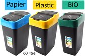 Set de 3 poubelles de tri - couvercle pivotant - poubelles de tri des déchets - poubelle de tri - poubelle - 3 pièces - Zwart - 60L -XL