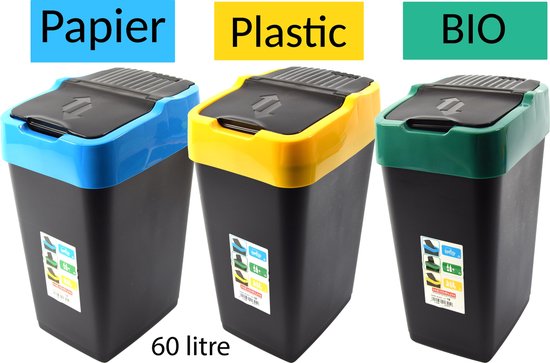 Set van 3 sorteervuilbakken- schommeldeksel -afvalscheidingsbakken - sorteer...  | bol.com