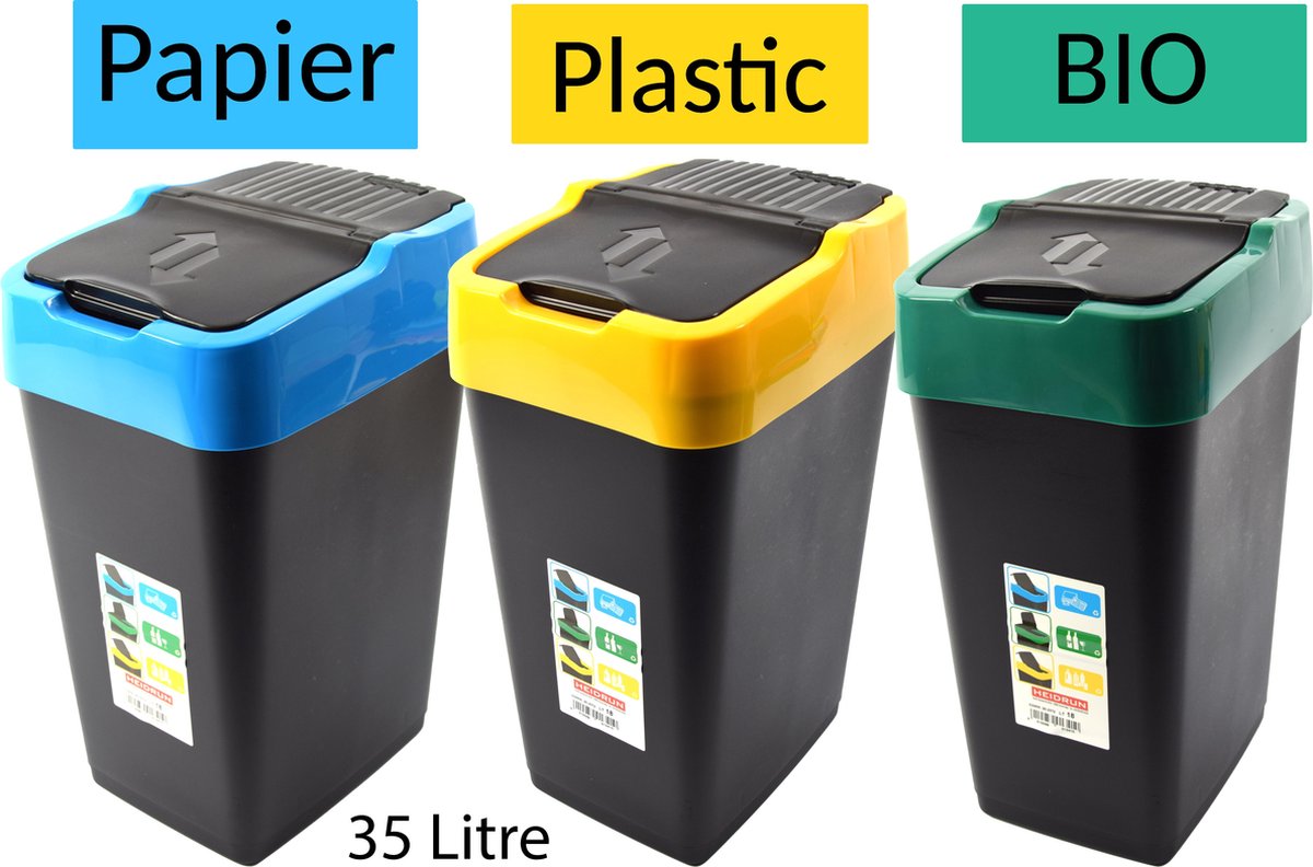 Set van 3 sorteervuilbakken- schommeldeksel -afvalscheidingsbakken -  sorteer... | bol.com