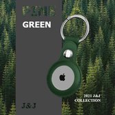 J&J Leren sleutelhanger voor Apple Airtag - Groen - Leren hoesje - Beschermhoes - Airtag houder - Eco leer
