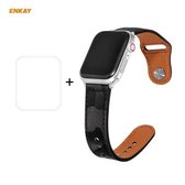 Voor Apple Watch Series 6/5/4 / SE 40 mm Hat-Prince ENKAY 2-in-1 camouflagetextuur PU lederen horlogeband + 3D volledig scherm PET gebogen Hot Bending HD-schermbeschermfolie (zwart)