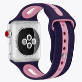 Voor Apple Watch Series 6 & SE & 5 & 4 40 mm / 3 & 2 & 1 38 mm Tweekleurige siliconen open horlogeband (blauw + roze rood)