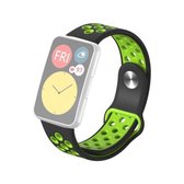 Voor Huawei Watch Fit Siliconen Tweekleurige Omgekeerde Gesp Vervangende Band Horlogeband (Zwart Groen)