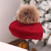 Dames retro pluche bal baret losse kasjmier beanie hoed, maat: one size (wijnrood)-Rood
